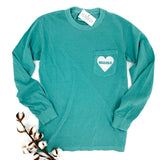 MAMA HEART LONG SLEEVE POCKET SHIRT - SEAFOAM - Ice Cream Life