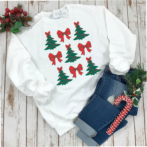 BOWS AND TREES WHITE SWEATSHIRT - ADULT