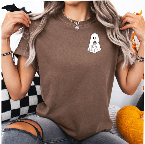 COFFEE GHOST ADULT TEE - ESPRESSO