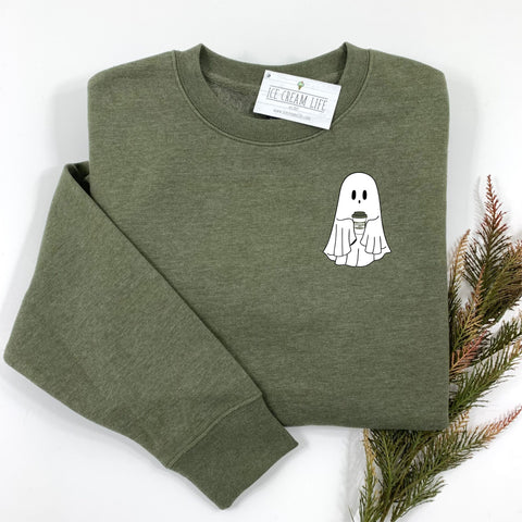 COFFEE GHOST ADULT SWEATSHIRT - OLIVE