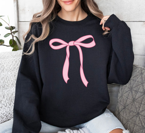 PINK BOW BLACK SWEATSHIRT - ADULT