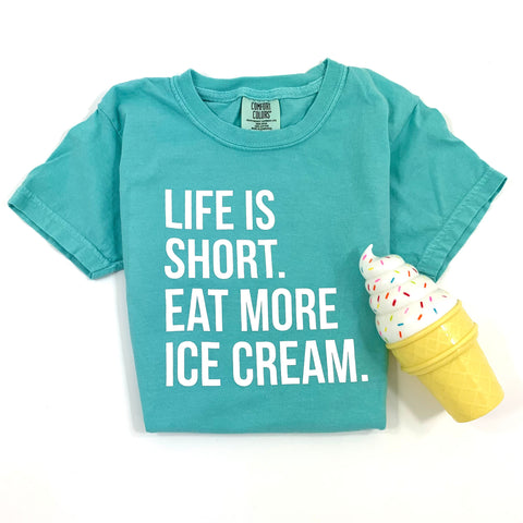 LIFE IS SHORT EAT MORE ICE CREAM KID SHIRT - MINT