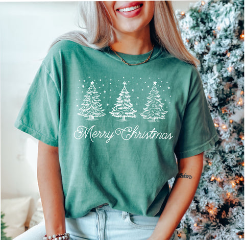 SNOWY CHRISTMAS TREES COMFORT COLORS TEE - ADULT