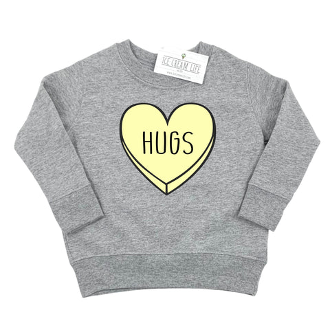 HUGS CANDY HEART KIDS SWEATSHIRT