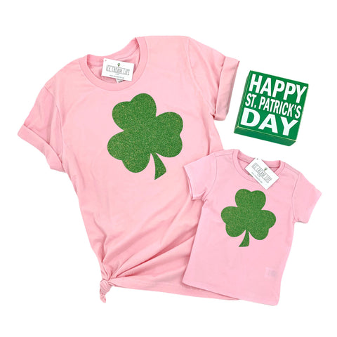 GLITTER SHAMROCK PINK - KID & ADULT SIZES