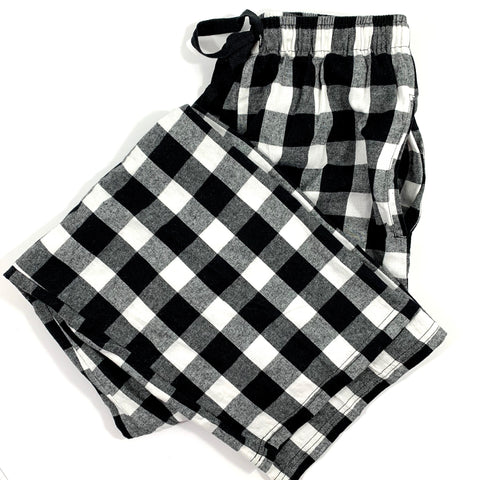 BLACK & WHITE BUFFALO PLAID FLANNEL PAJAMA PANTS - ADULT - Ice Cream Life