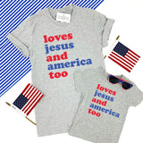 LOVES JESUS AND AMERICA TOO KIDS SHIRT - GRAY - Ice Cream Life