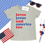 LOVES JESUS AND AMERICA TOO KIDS SHIRT - GRAY - Ice Cream Life